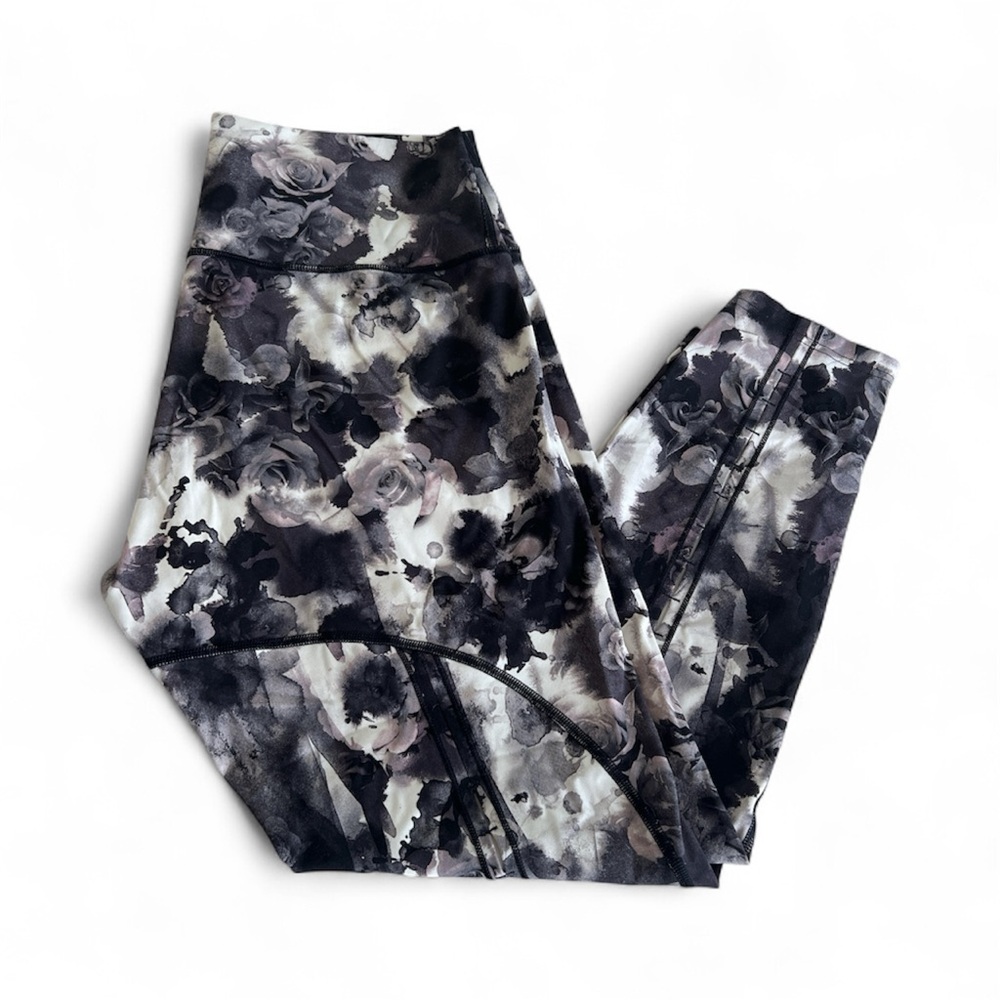 lululemon athletica Black and Gray Floral Leggings